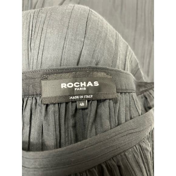 ROCHAS PARIS Black Pleated A-Line Midi Skirt Size 48 US 12 - Picture 3 of 3